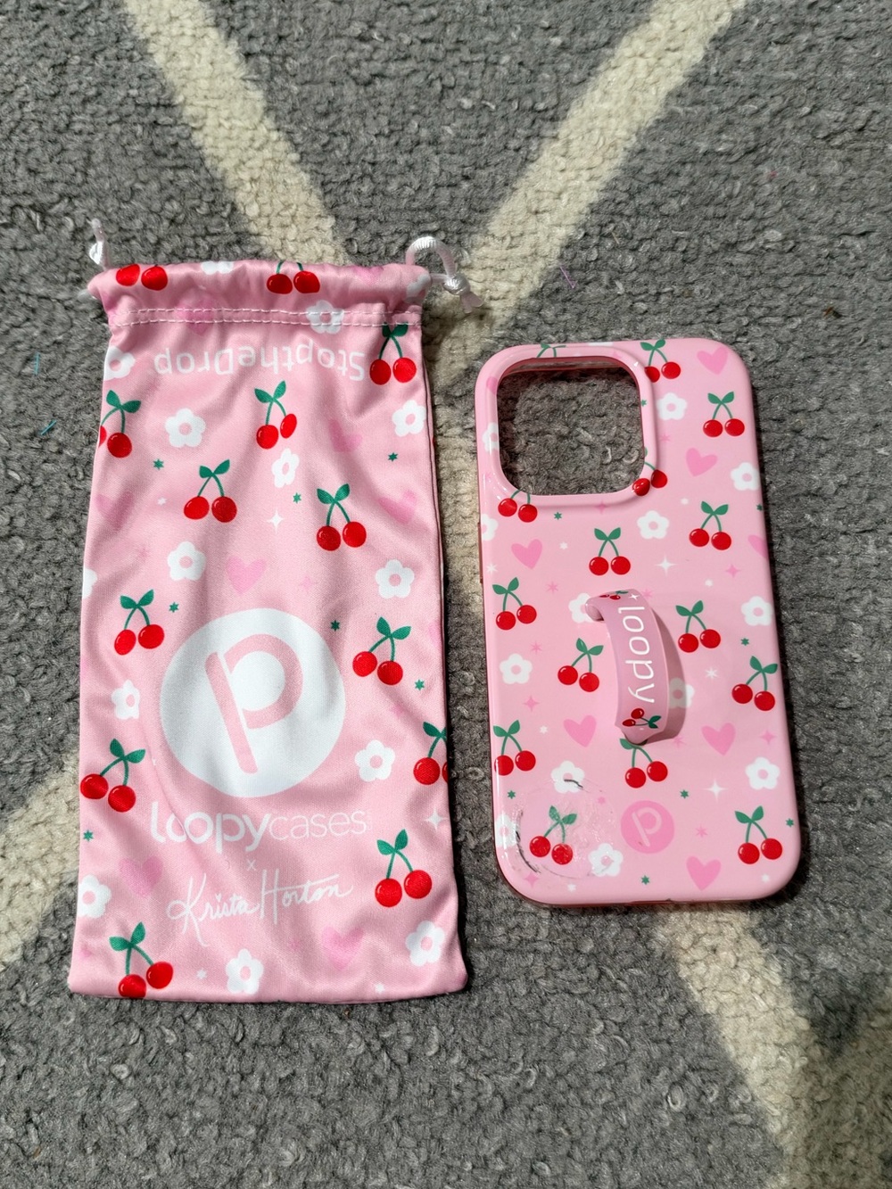 Loopy Case x Krista Horton Pink Cherry Cute Phone Case with Matching Pouch